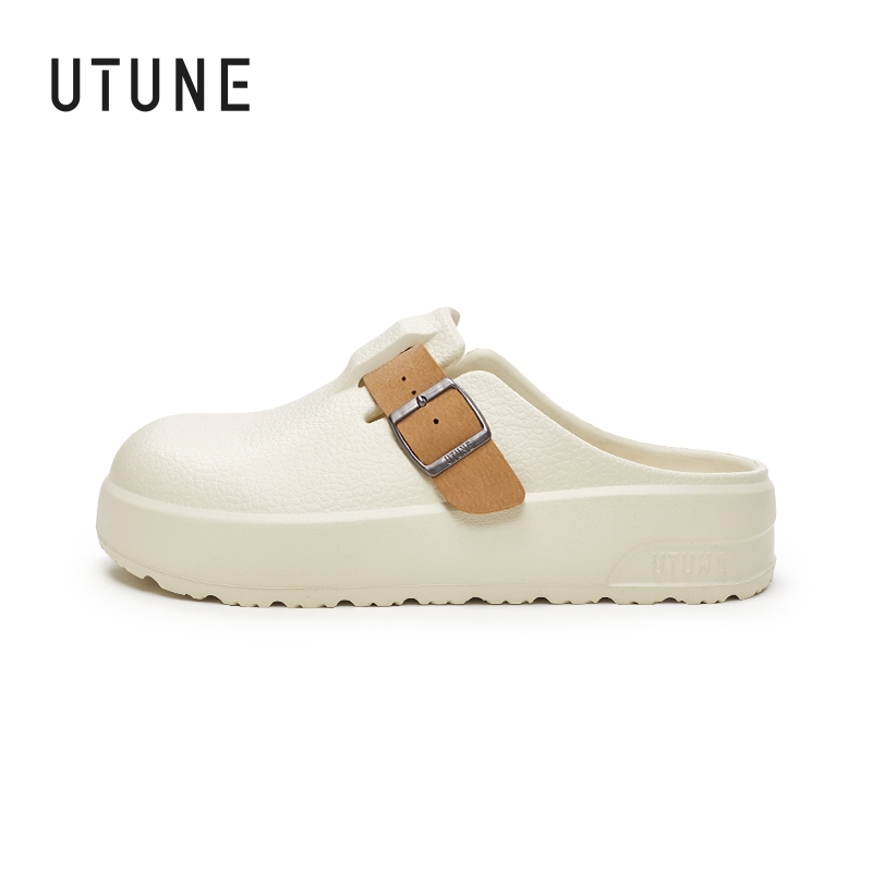 UTUNE Phong Cách Retro Không Giày Cao Gót Lười Nửa Dép Nữ 2024 Phong Cách Mới Dày Đế Dây Khóa Giày Có Thể Điều Chỉnh