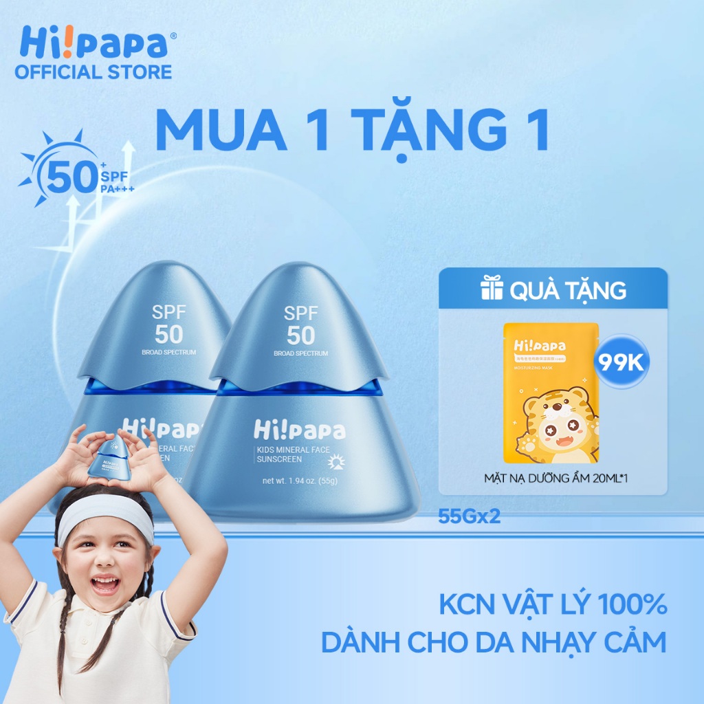 [MUA 1 TẶNG 1] Sữa Chống Nắng Vật Lý Hi!papa SPF50 PA++++ Toàn Cho Da Nhạy Cảm Bà Bầu Trẻ Em 30g/55g