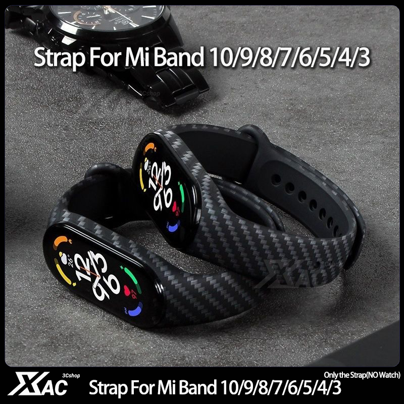 Dây đeo cho Xiao Mi Band 3 / 4 / 5 / 6 / 7 / 8 / 9 / 10 Dây đeo thay thế sang trọng trên Miband10 Mi Band 9 Dây đeo cổ tay bằng sợi Carbon Vòng tay cho Xiaomi 7 6 5 TPU
