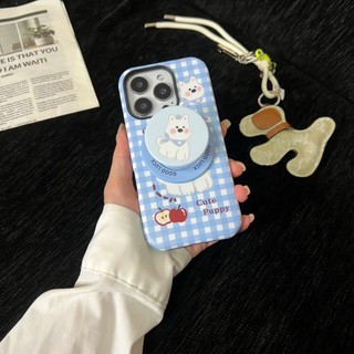 Ốp bảo vệ chân đế 2 trong 1 hình chú chó trắng dễ thương cho iPhone 11 12 Pro 13 Pro Max 15 Pro Max 14 16 Pro 16 Plus 17 Air 17 Pro 17 Pro Max