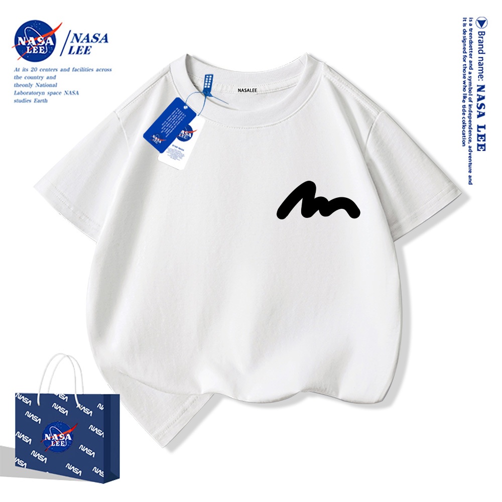 Áo thun ngắn tay NASA cho trẻ em, chất liệu cotton, mùa hè, phong cách thoải mái, bé trai bé gái, in hình thời trang.