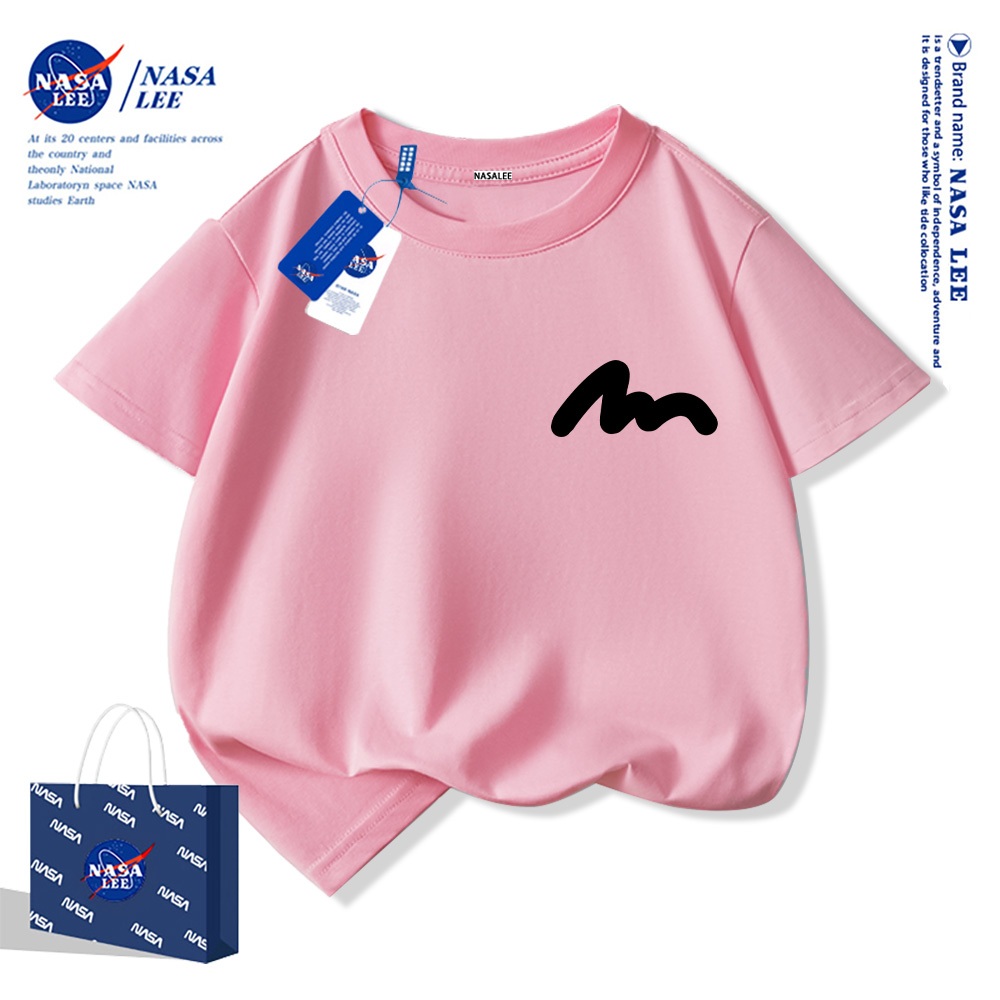 Áo thun ngắn tay NASA cho trẻ em, chất liệu cotton, mùa hè, phong cách thoải mái, bé trai bé gái, in hình thời trang.