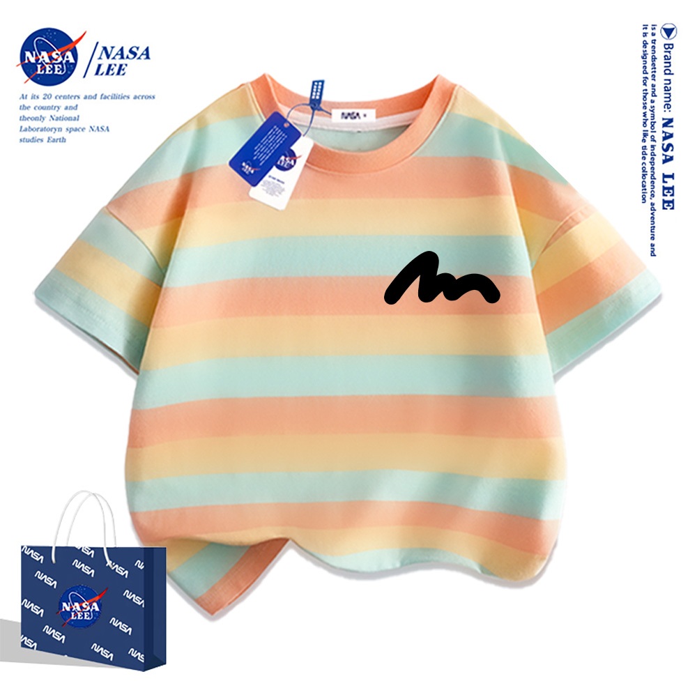 Áo thun ngắn tay NASA cho trẻ em, chất liệu cotton, mùa hè, phong cách thoải mái, bé trai bé gái, in hình thời trang.