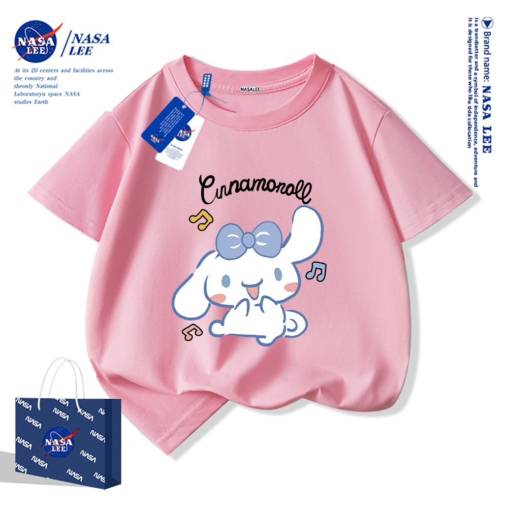 Áo thun ngắn tay thương hiệu NASA cho trẻ em, mùa hè, bé trai bé gái, chất liệu cotton, phong cách thoải mái có họa tiết in.