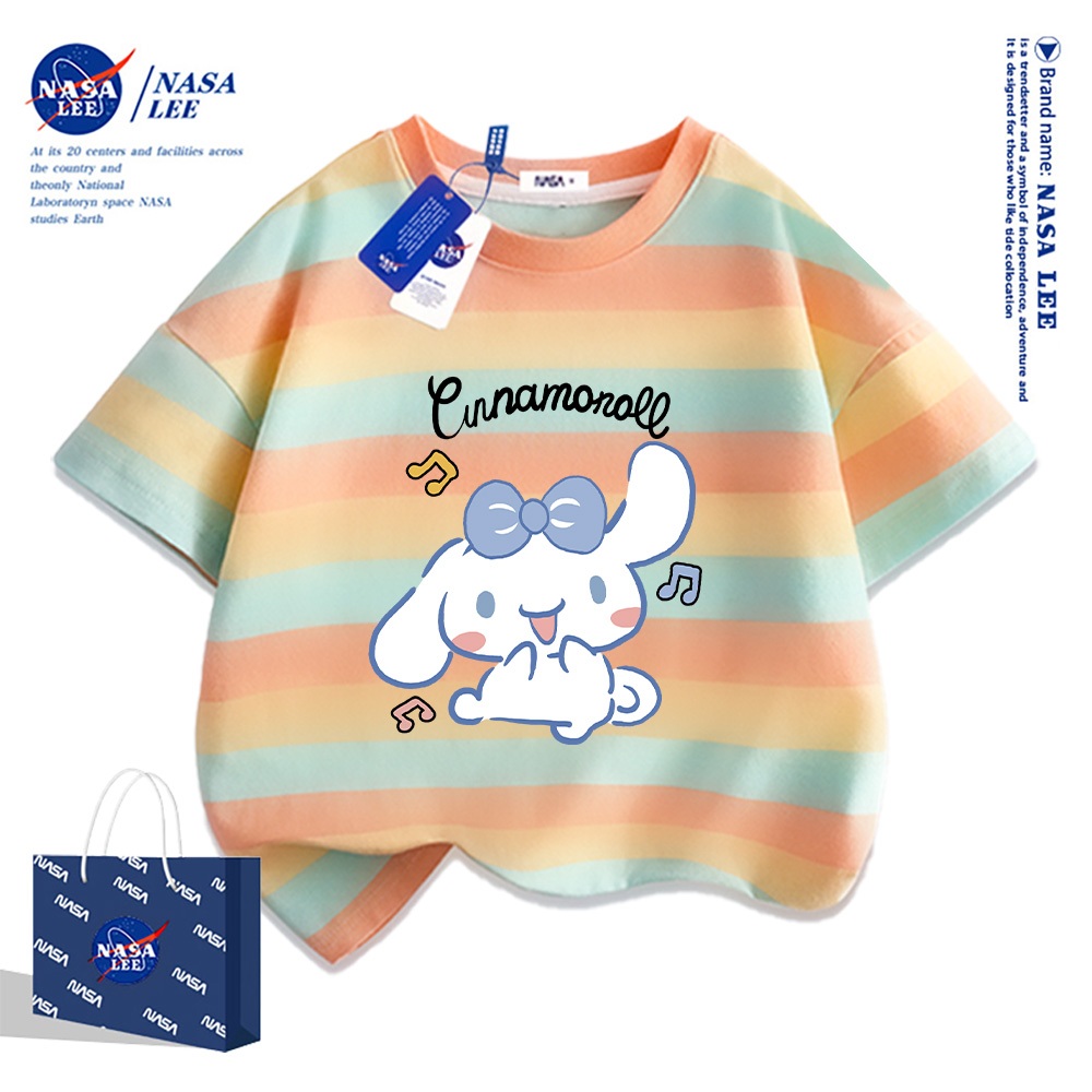 Áo thun ngắn tay thương hiệu NASA cho trẻ em, mùa hè, bé trai bé gái, chất liệu cotton, phong cách thoải mái có họa tiết in.