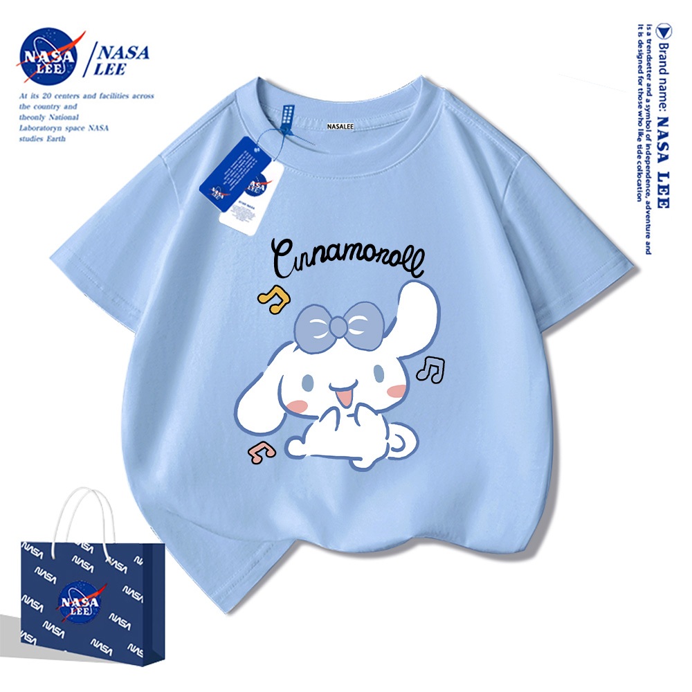 Áo thun ngắn tay thương hiệu NASA cho trẻ em, mùa hè, bé trai bé gái, chất liệu cotton, phong cách thoải mái có họa tiết in.