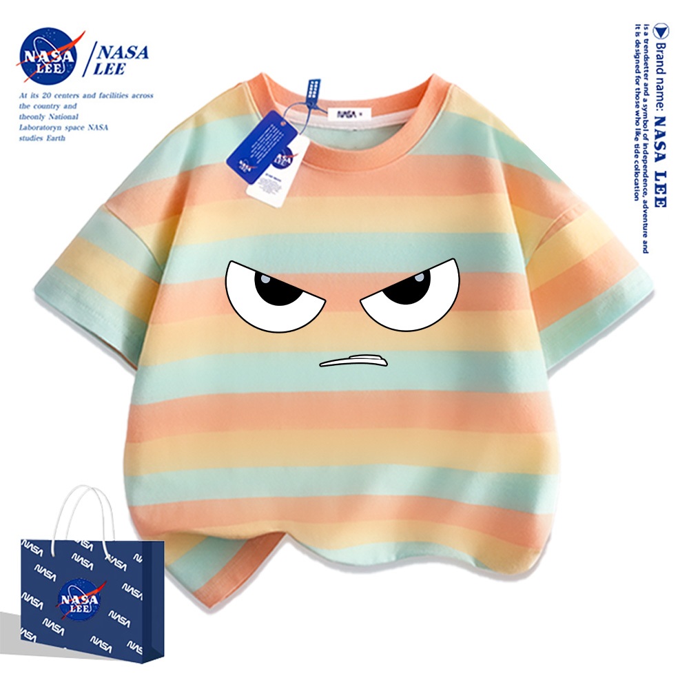 Áo thun ngắn tay NASA cho trẻ em, mùa hè, chất liệu cotton, bé trai bé gái, phong cách thoải mái và thời trang.
