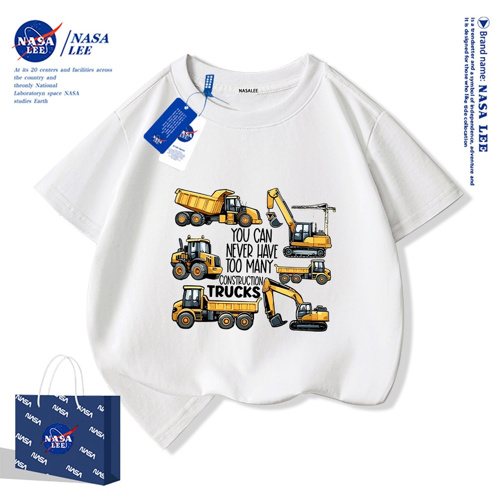 Áo thun ngắn tay NASA cho trẻ em, chất liệu cotton, mùa hè, phong cách thoải mái, bé trai bé gái, in hình thời trang.
