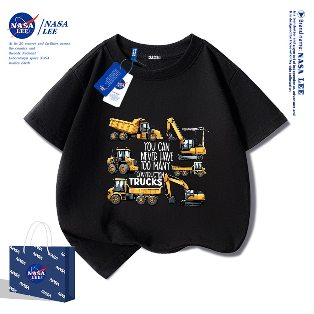 Áo thun ngắn tay NASA cho trẻ em, chất liệu cotton, mùa hè, phong cách thoải mái, bé trai bé gái, in hình thời trang.