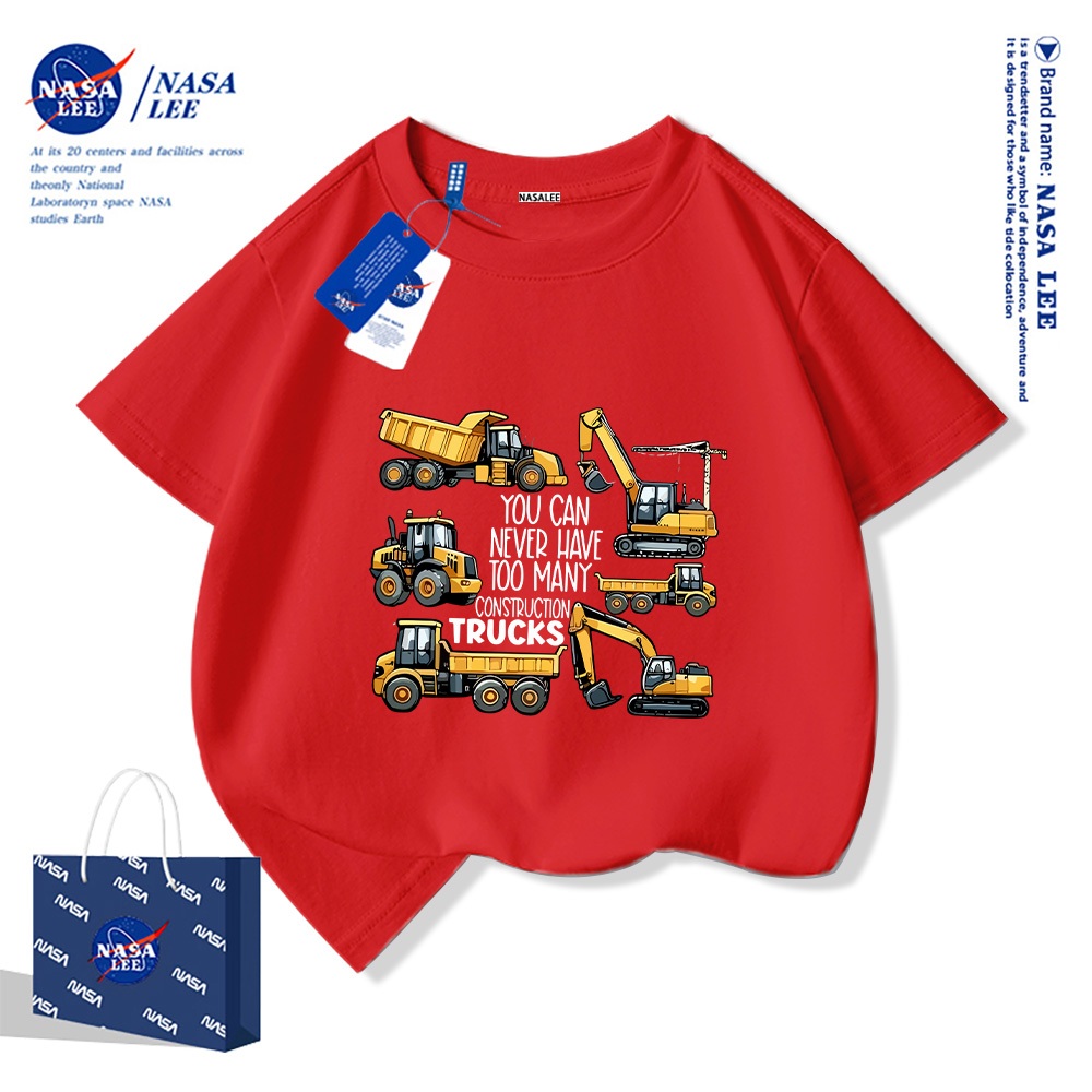 Áo thun ngắn tay NASA cho trẻ em, chất liệu cotton, mùa hè, phong cách thoải mái, bé trai bé gái, in hình thời trang.