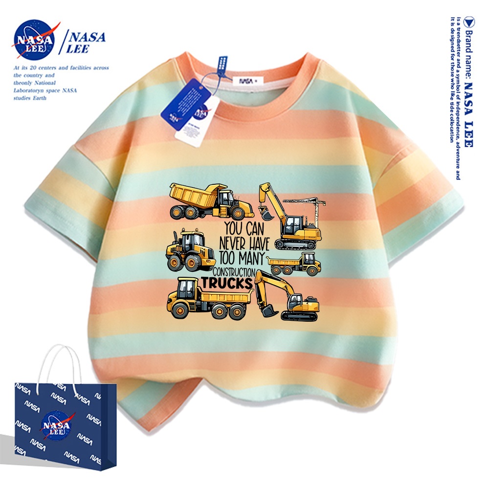 Áo thun ngắn tay NASA cho trẻ em, chất liệu cotton, mùa hè, phong cách thoải mái, bé trai bé gái, in hình thời trang.