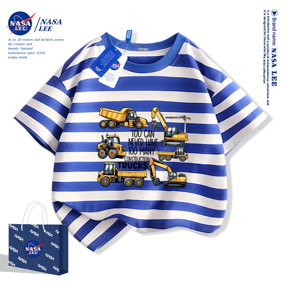 Áo thun ngắn tay NASA cho trẻ em, chất liệu cotton, mùa hè, phong cách thoải mái, bé trai bé gái, in hình thời trang.