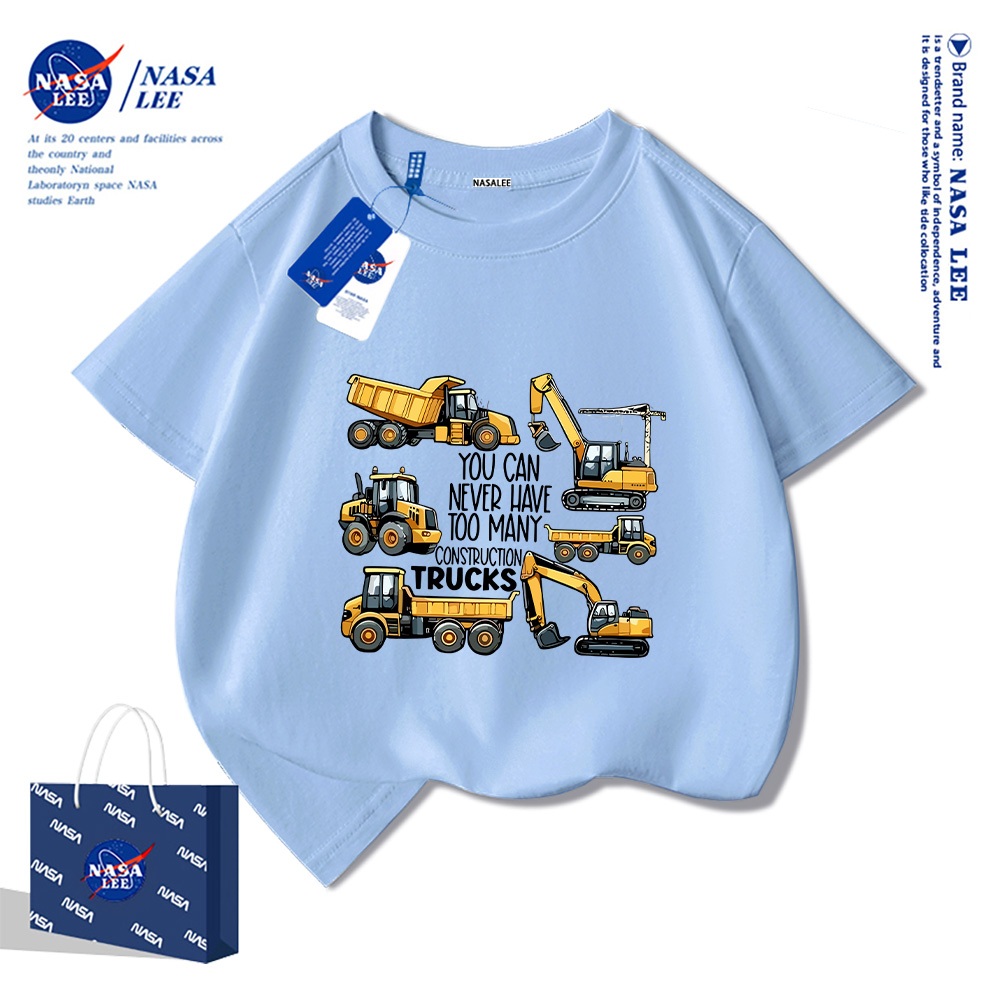 Áo thun ngắn tay NASA cho trẻ em, chất liệu cotton, mùa hè, phong cách thoải mái, bé trai bé gái, in hình thời trang.