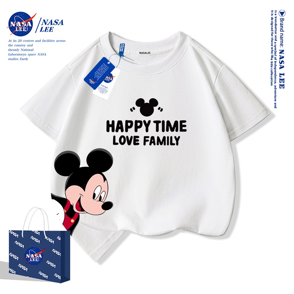Áo thun ngắn tay NASA cho trẻ em, chất liệu cotton, mùa hè, phong cách thoải mái, bé trai bé gái, in hình thời trang.