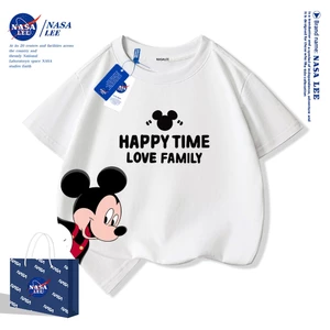 Áo thun ngắn tay NASA cho trẻ em, chất liệu cotton, mùa hè, phong cách thoải mái, bé trai bé gái, in hình thời trang.