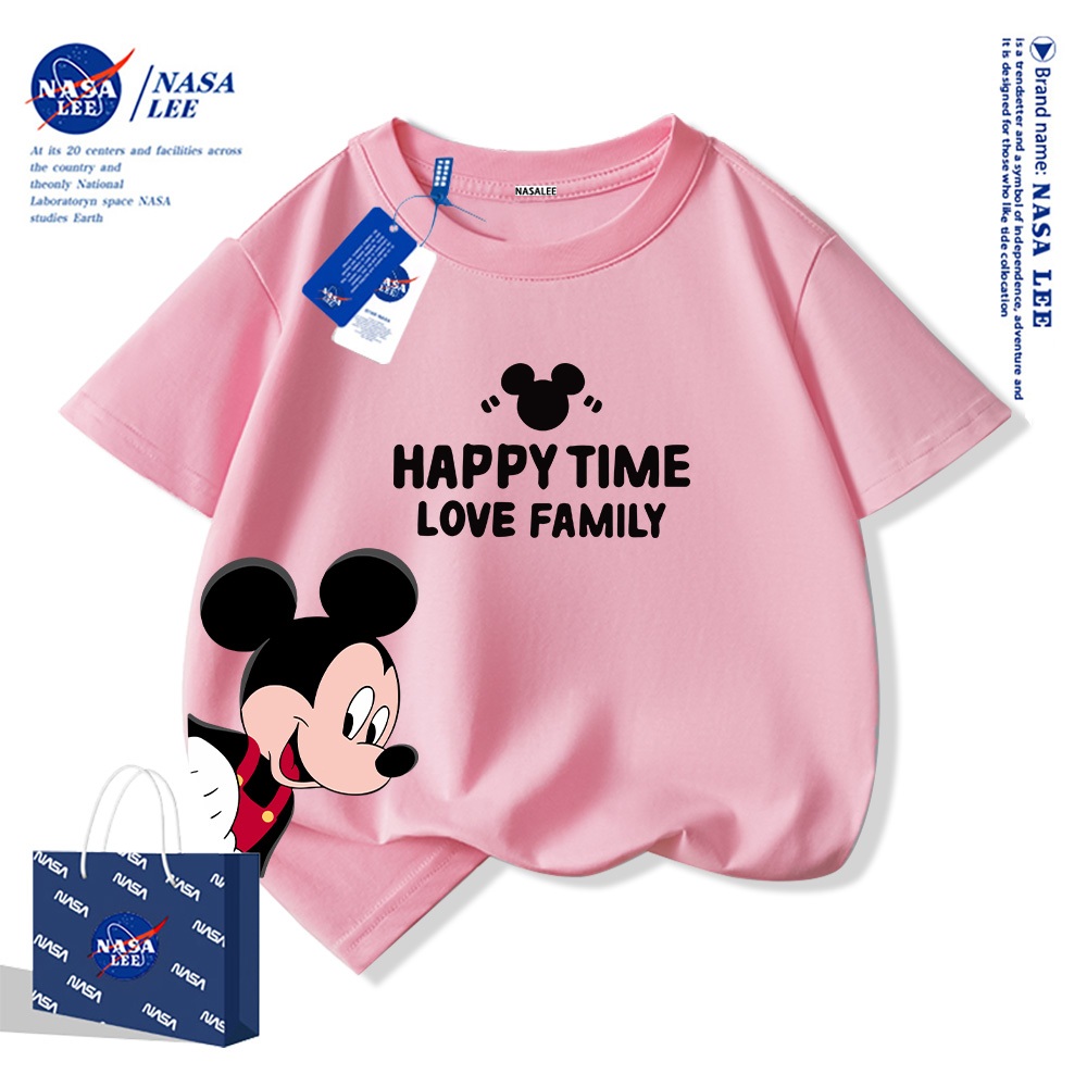 Áo thun ngắn tay NASA cho trẻ em, chất liệu cotton, mùa hè, phong cách thoải mái, bé trai bé gái, in hình thời trang.