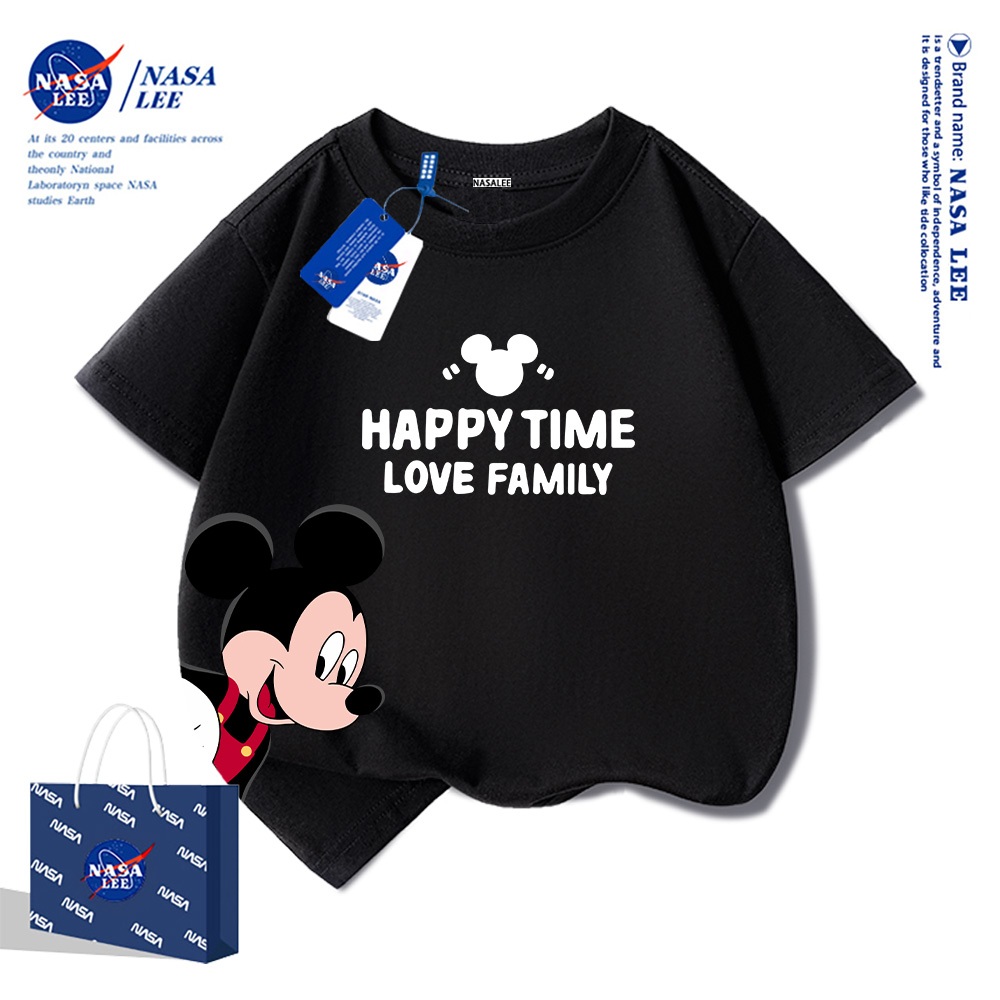 Áo thun ngắn tay NASA cho trẻ em, chất liệu cotton, mùa hè, phong cách thoải mái, bé trai bé gái, in hình thời trang.