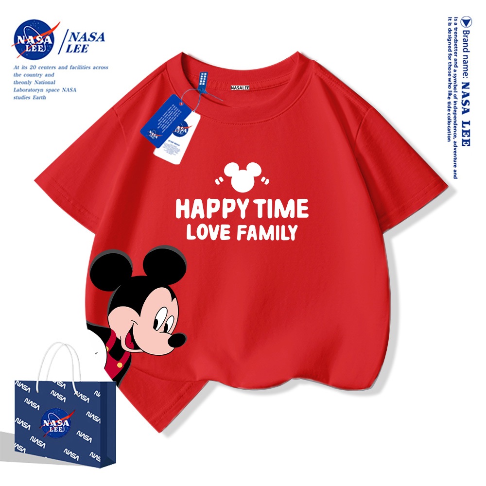 Áo thun ngắn tay NASA cho trẻ em, chất liệu cotton, mùa hè, phong cách thoải mái, bé trai bé gái, in hình thời trang.