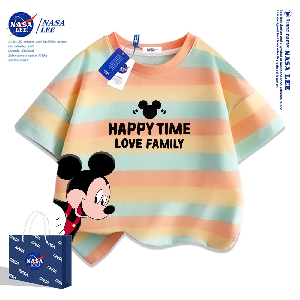 Áo thun ngắn tay NASA cho trẻ em, chất liệu cotton, mùa hè, phong cách thoải mái, bé trai bé gái, in hình thời trang.