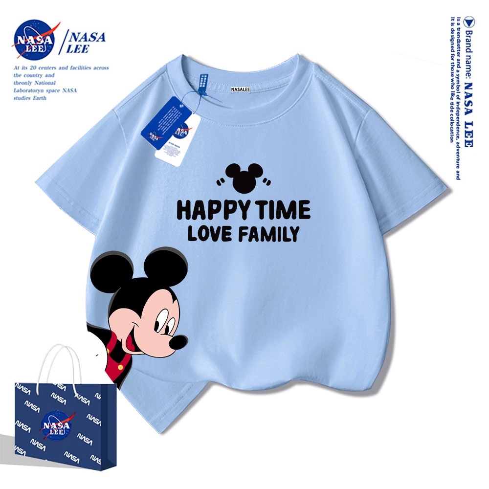 Áo thun ngắn tay NASA cho trẻ em, chất liệu cotton, mùa hè, phong cách thoải mái, bé trai bé gái, in hình thời trang.