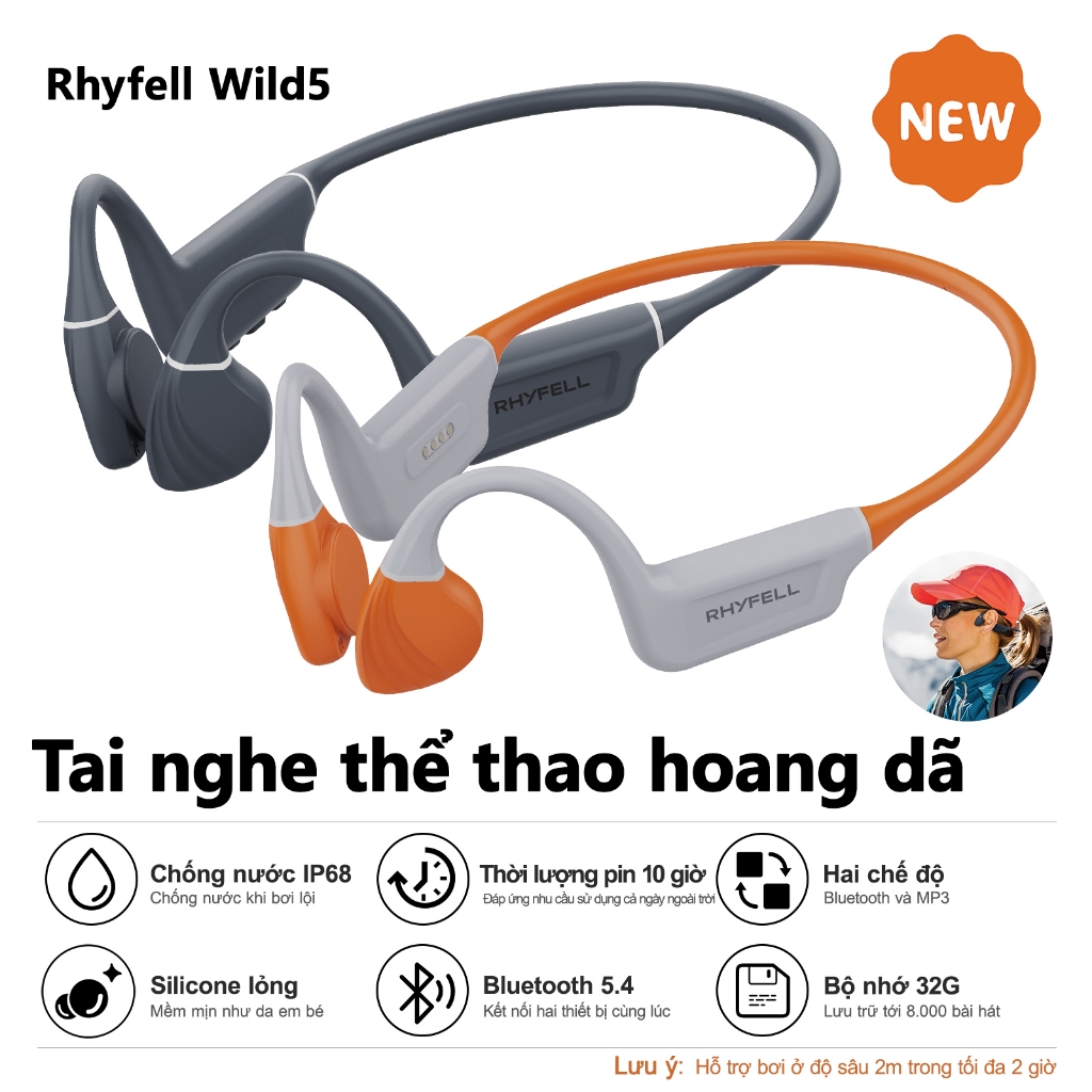 RHYFELL Wild5 Tai nghe thể thao địa hình dẫn truyền qua xương chống nước tai nghe bơi dẫn truyền qua xương silicon lỏng bộ nhớ 32G Bluetooth 5.4 tai nghe thể thao có micrô tai nghe dung lượng pin lớn