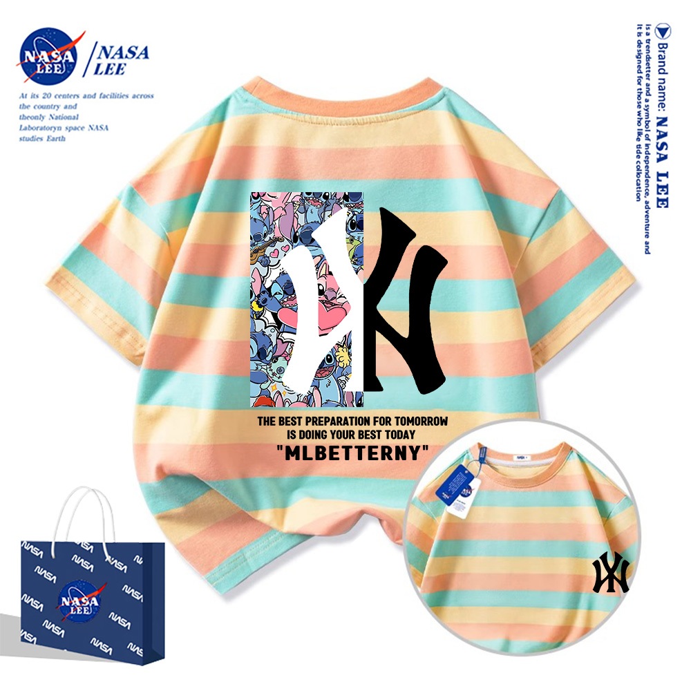 Áo thun ngắn tay NASA cho trẻ em, mùa hè, chất liệu cotton, bé trai bé gái, phong cách thoải mái và thời trang.