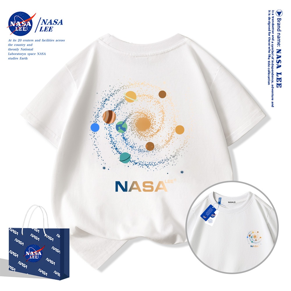 Áo thun ngắn tay NASA cho trẻ em, mùa hè, chất liệu cotton, bé trai bé gái, phong cách thoải mái và thời trang.
