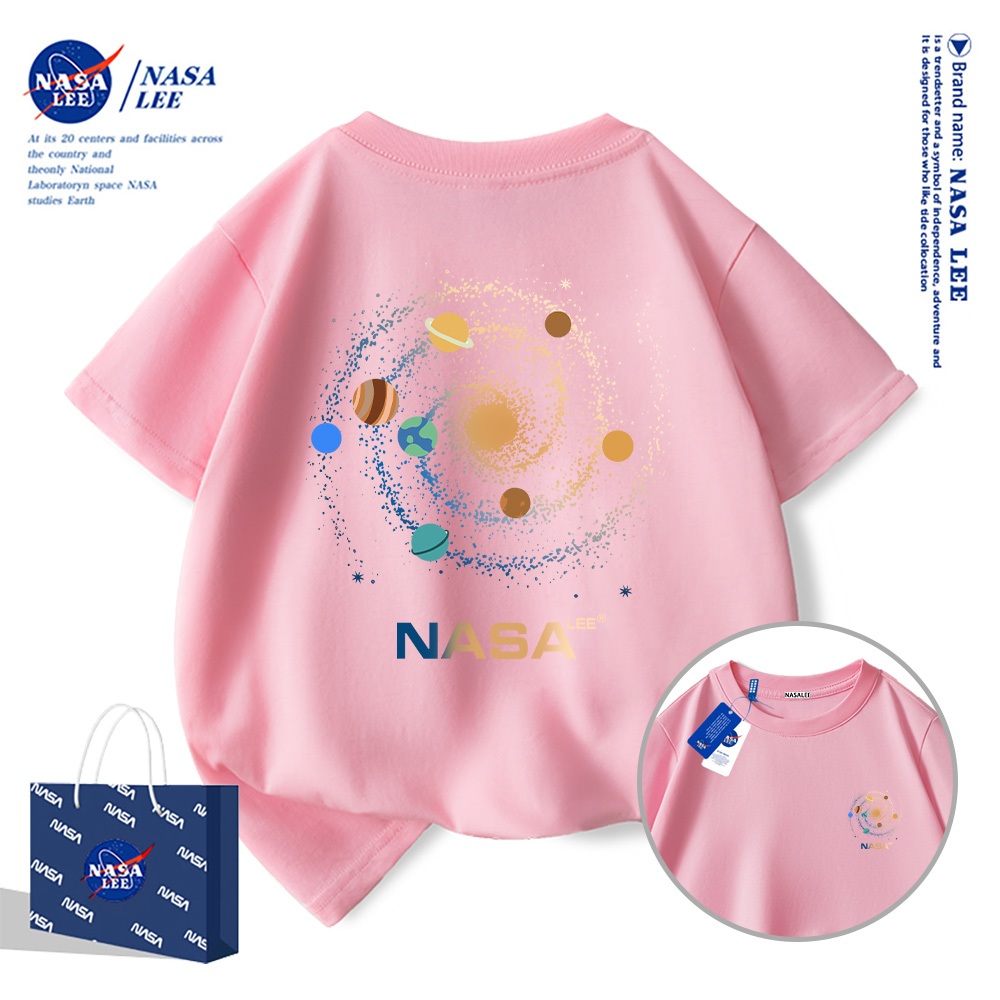Áo thun ngắn tay NASA cho trẻ em, mùa hè, chất liệu cotton, bé trai bé gái, phong cách thoải mái và thời trang.