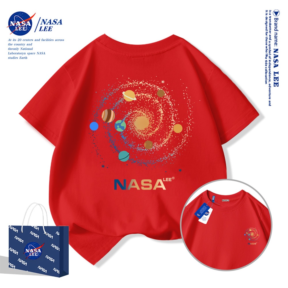 Áo thun ngắn tay NASA cho trẻ em, mùa hè, chất liệu cotton, bé trai bé gái, phong cách thoải mái và thời trang.