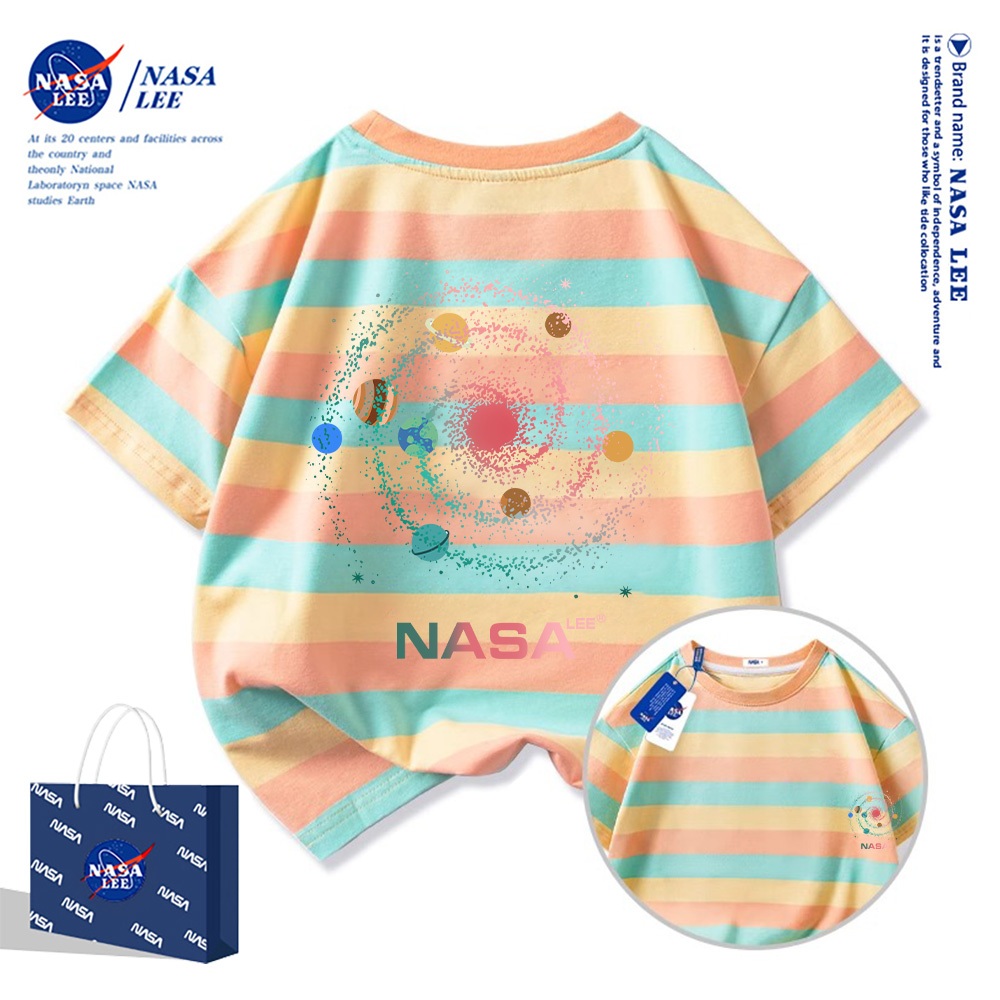Áo thun ngắn tay NASA cho trẻ em, mùa hè, chất liệu cotton, bé trai bé gái, phong cách thoải mái và thời trang.