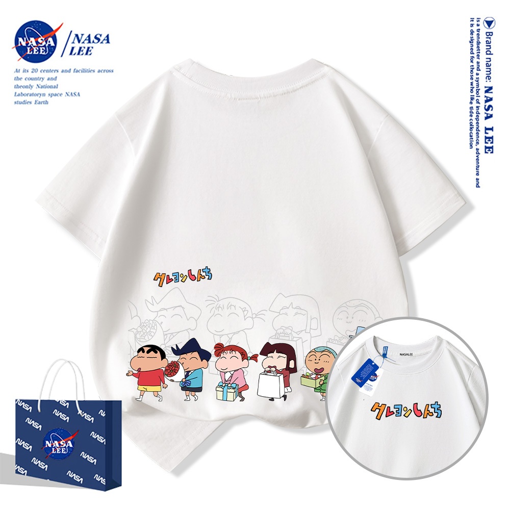 Áo thun ngắn tay thương hiệu NASA cho trẻ em, mùa hè, bé trai bé gái, chất liệu cotton, phong cách thoải mái có họa tiết in.