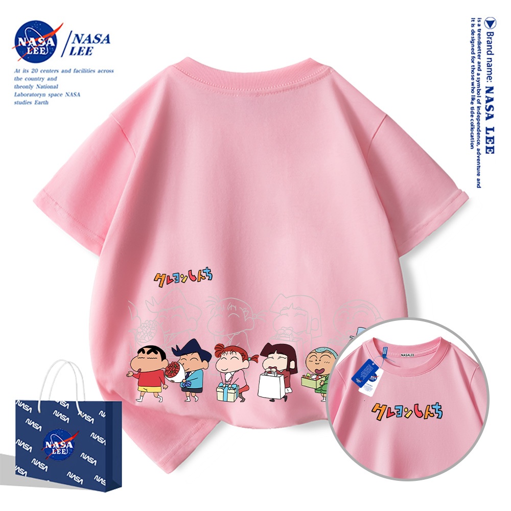 Áo thun ngắn tay thương hiệu NASA cho trẻ em, mùa hè, bé trai bé gái, chất liệu cotton, phong cách thoải mái có họa tiết in.