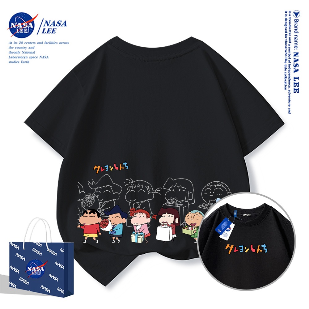 Áo thun ngắn tay thương hiệu NASA cho trẻ em, mùa hè, bé trai bé gái, chất liệu cotton, phong cách thoải mái có họa tiết in.