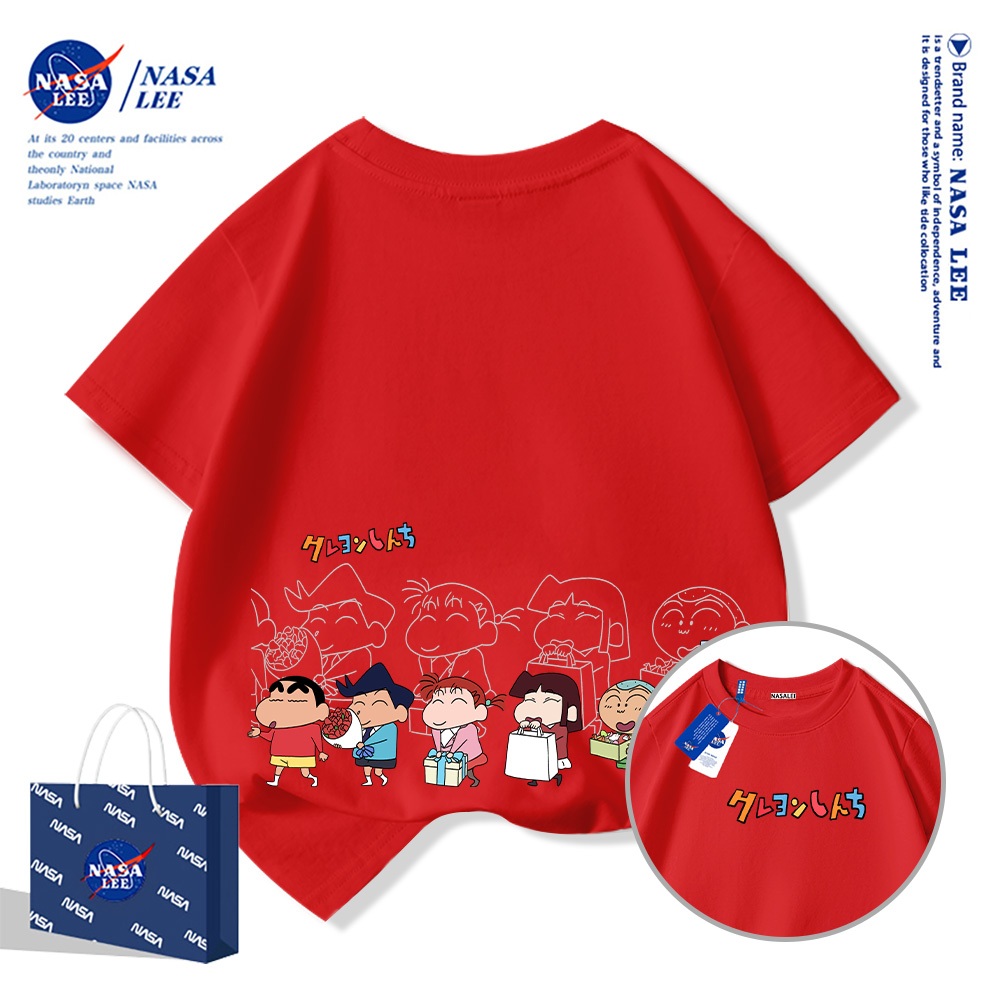 Áo thun ngắn tay thương hiệu NASA cho trẻ em, mùa hè, bé trai bé gái, chất liệu cotton, phong cách thoải mái có họa tiết in.