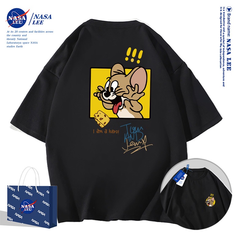 Áo thun NASA cotton ngắn tay, họa tiết mèo và chuột bán chạy, unisex nam nữ đều mặc được