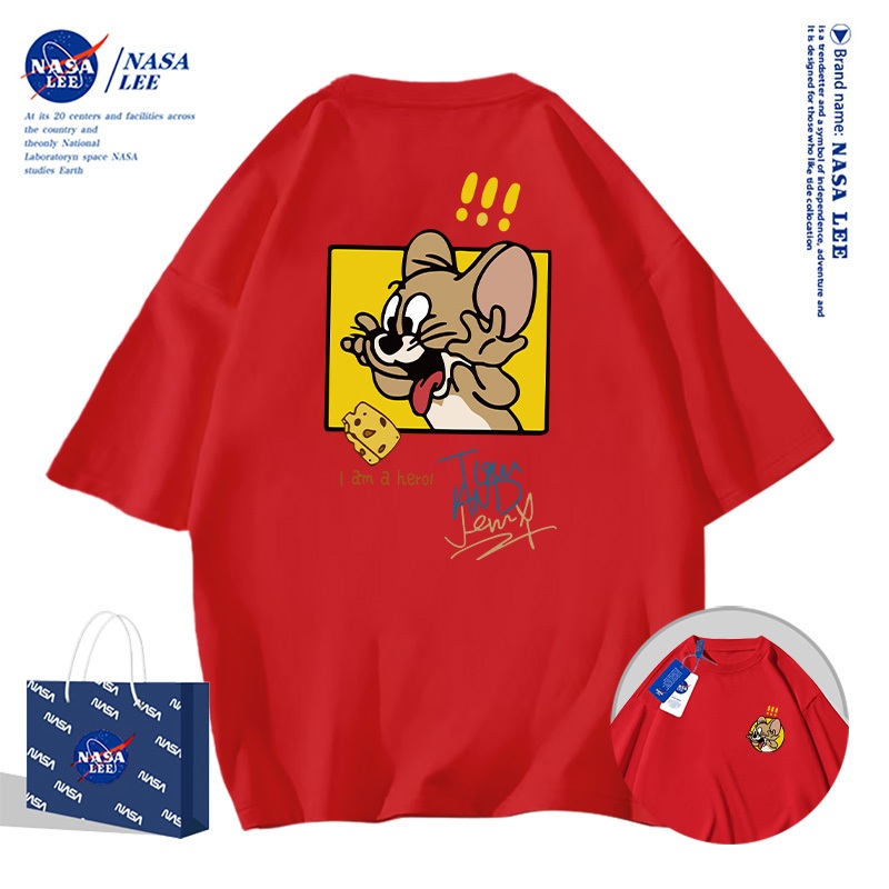 Áo thun NASA cotton ngắn tay, họa tiết mèo và chuột bán chạy, unisex nam nữ đều mặc được