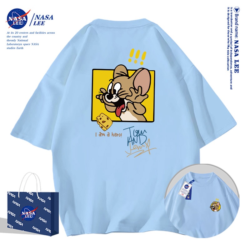 Áo thun NASA cotton ngắn tay, họa tiết mèo và chuột bán chạy, unisex nam nữ đều mặc được