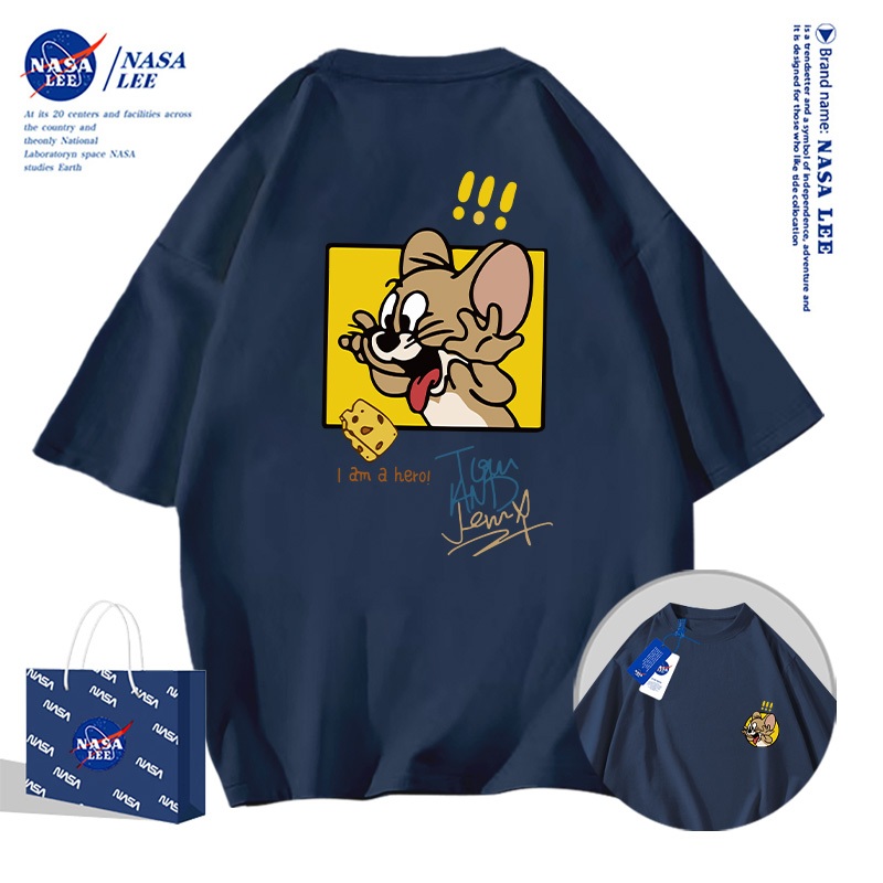 Áo thun NASA cotton ngắn tay, họa tiết mèo và chuột bán chạy, unisex nam nữ đều mặc được