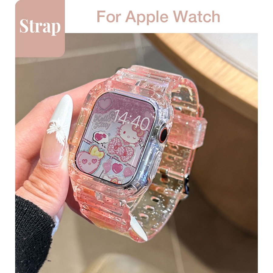 Dây đeo silicon tích hợp trong suốt thể thao nữ Long Lanh Glacier Thích hợp cho Apple Watch SE3 S9 S8 SE S7 S6 42mm 40mm 44mm 41mm 45mm Dây đeo cổ tay