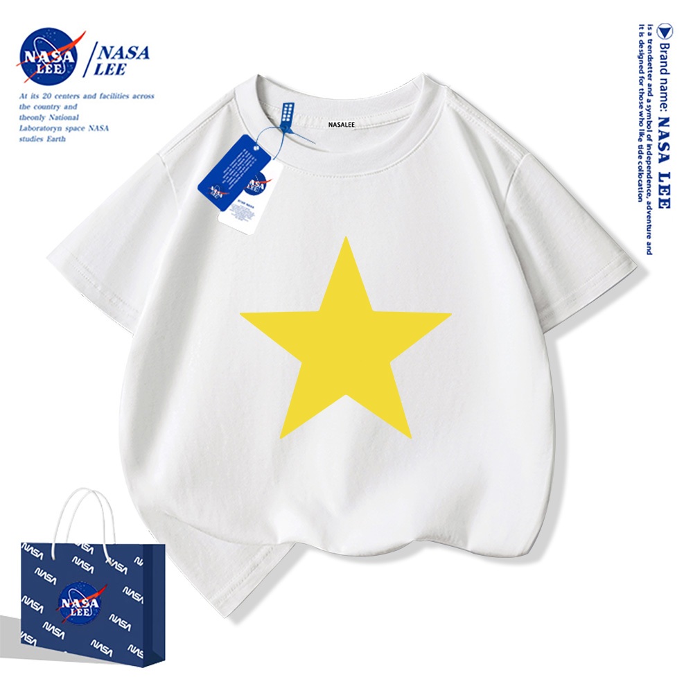 Áo thun ngắn tay trẻ em thương hiệu NASA, in cờ Việt Nam, bé trai bé gái, mùa hè, chất liệu cotton, phong cách thoải mái.