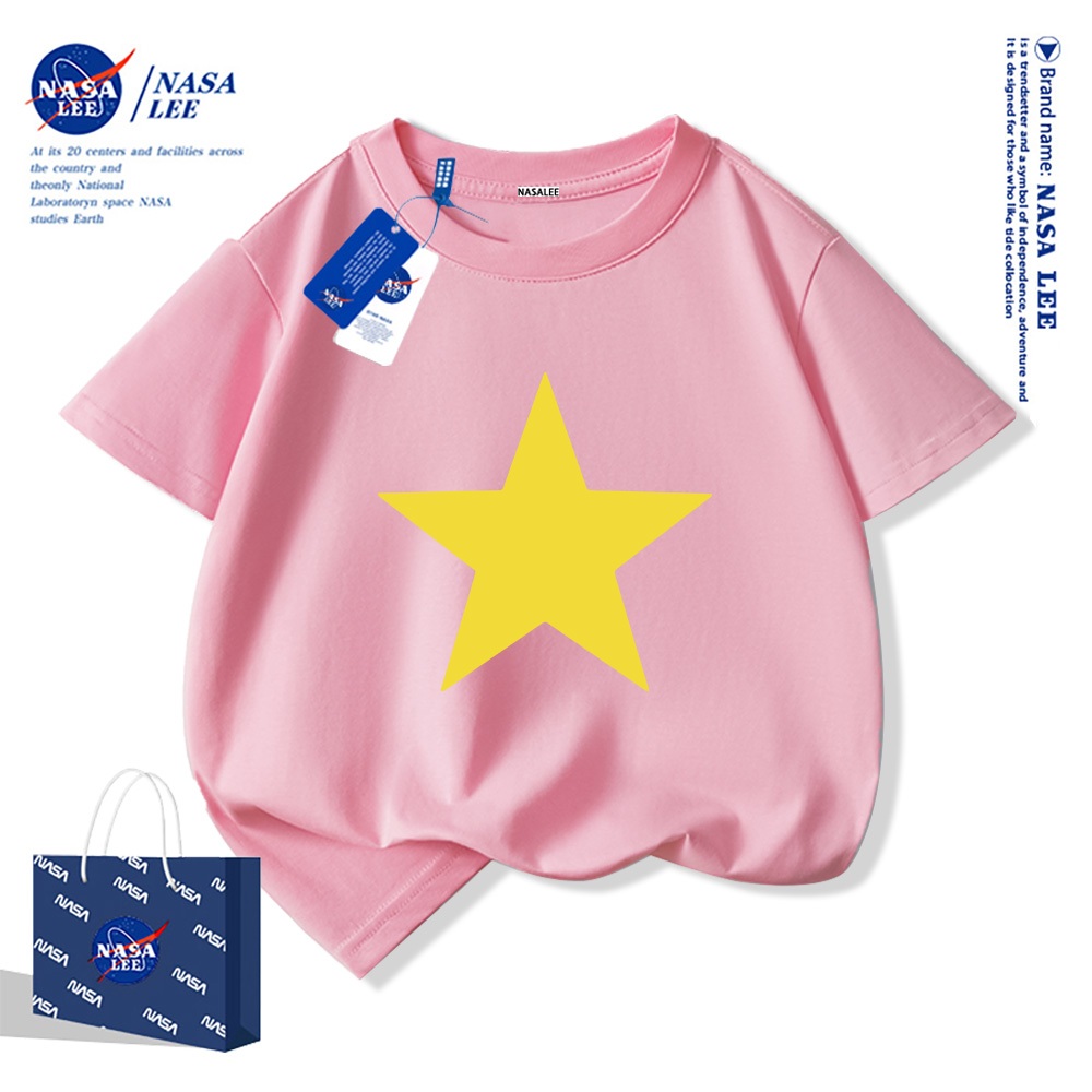 Áo thun ngắn tay trẻ em thương hiệu NASA, in cờ Việt Nam, bé trai bé gái, mùa hè, chất liệu cotton, phong cách thoải mái.