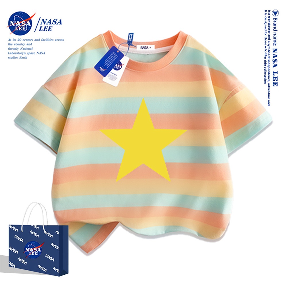 Áo thun ngắn tay trẻ em thương hiệu NASA, in cờ Việt Nam, bé trai bé gái, mùa hè, chất liệu cotton, phong cách thoải mái.