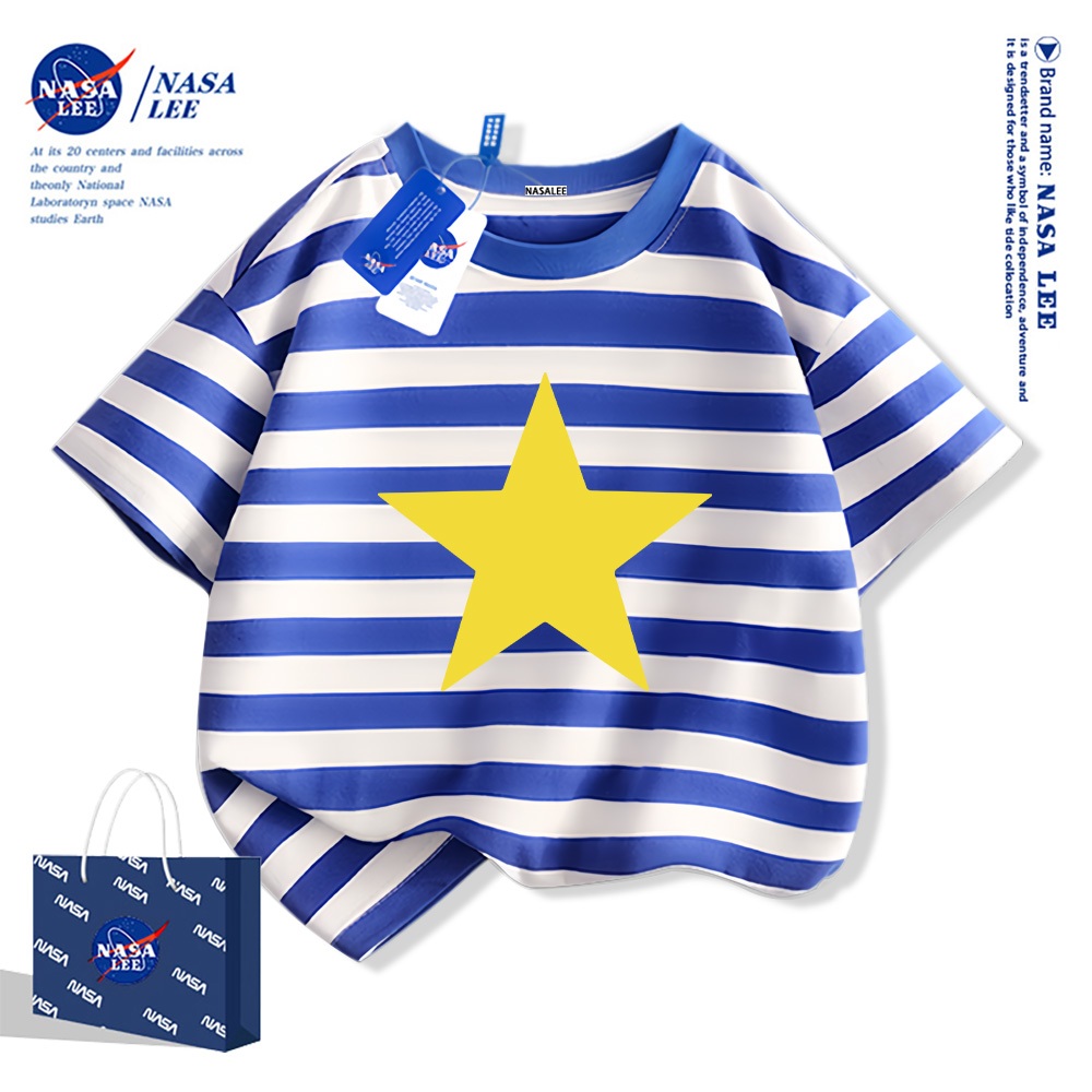 Áo thun ngắn tay trẻ em thương hiệu NASA, in cờ Việt Nam, bé trai bé gái, mùa hè, chất liệu cotton, phong cách thoải mái.