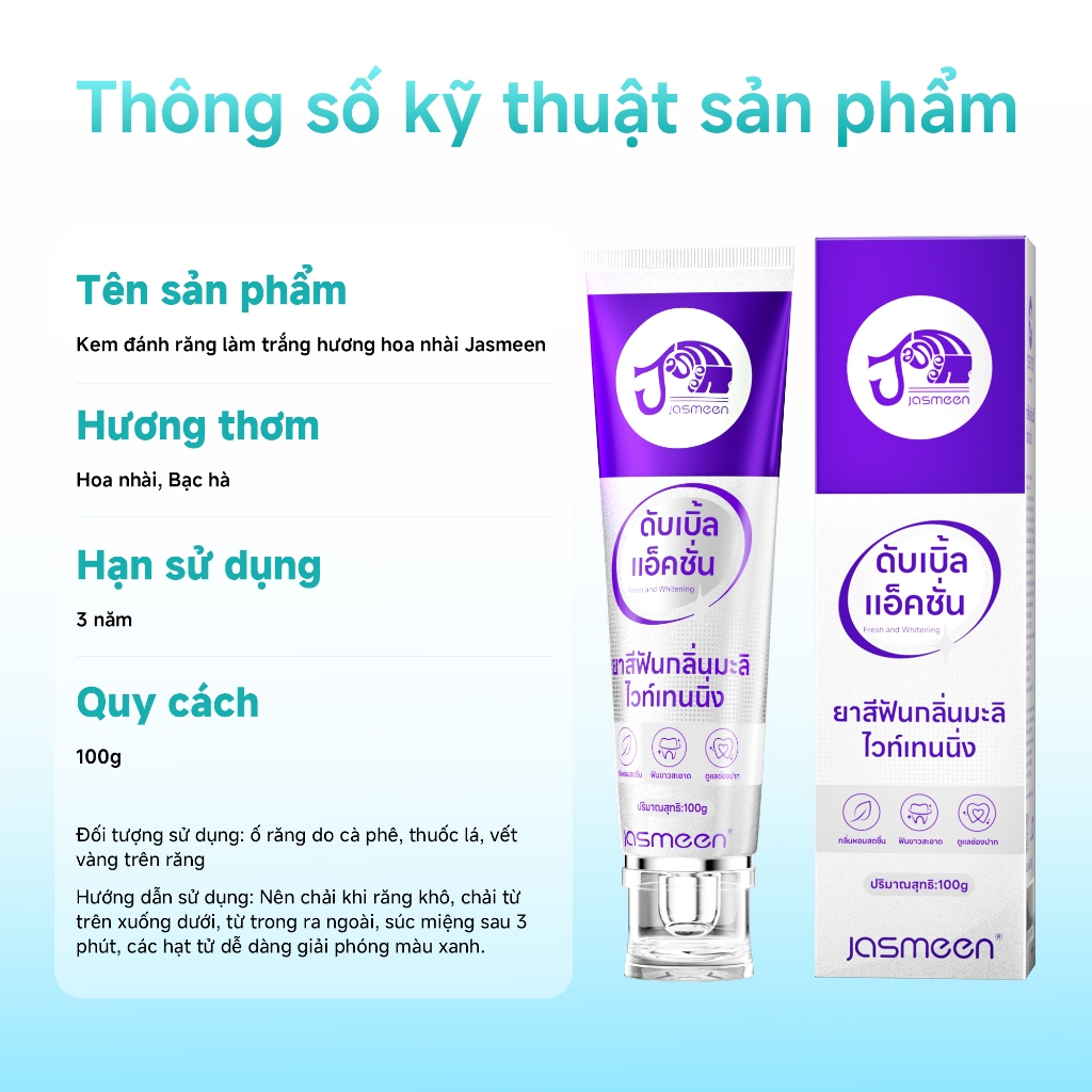 Kem Đánh Răng - JASMEEN Làm Trắng Răng loại bỏ cao răng hôi miệng tẩy ố vàng -100g