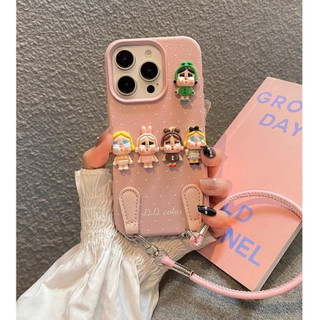 Phim Hoạt Hình Dễ Thương 3D Cô Gái Khóc Da Mềm Wrsit Dây Đeo Ốp Lưng Điện Thoại iPhone 17Promax 16Pro 12 13 14 15 Pro Max Sweet Girly Chống Sốc Vỏ Di Động