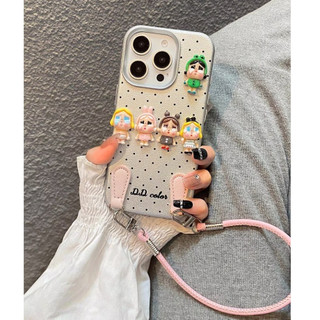 Phim Hoạt Hình Dễ Thương 3D Cô Gái Khóc Da Mềm Wrsit Dây Đeo Ốp Lưng Điện Thoại iPhone 17Promax 16Pro 12 13 14 15 Pro Max Sweet Girly Chống Sốc Vỏ Di Động