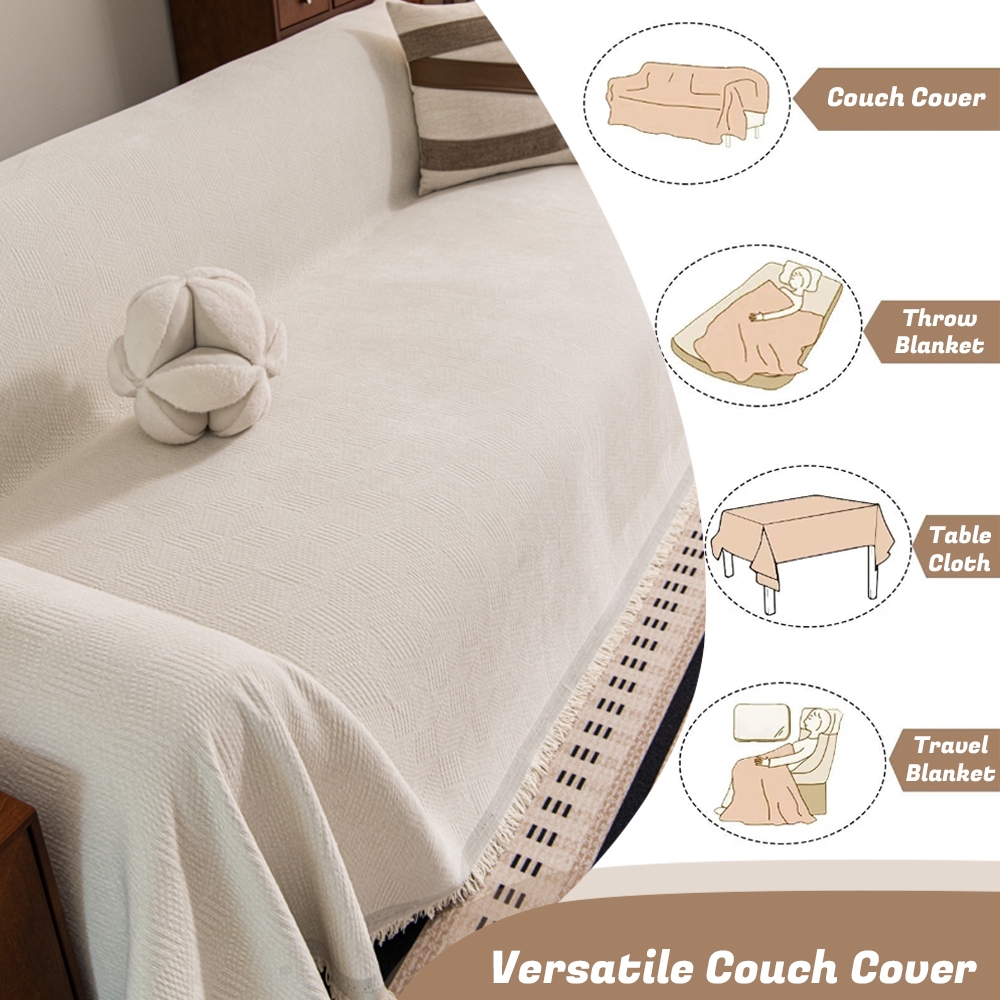 Chăn Sofa Sọc Lưới Dày Mới, Vỏ Sofa Chống Trơn Trượt Chenille Màu Trơn, Thích Hợp Cho Ghế Sofa Hình Chữ L / u