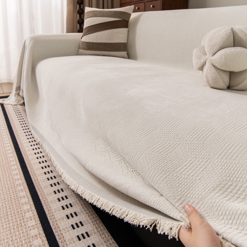 Chăn Sofa Sọc Lưới Dày Mới, Vỏ Sofa Chống Trơn Trượt Chenille Màu Trơn, Thích Hợp Cho Ghế Sofa Hình Chữ L / u