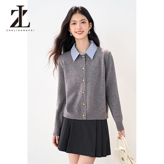 ZHELIHANGFEI Pháp Retro Thu Đông Mới Chắp Vá Áo Len Dệt Kim Dài Tay Áo Len Nữ