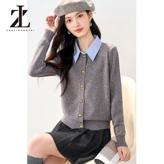 ZHELIHANGFEI Pháp Retro Thu Đông Mới Chắp Vá Áo Len Dệt Kim Dài Tay Áo Len Nữ